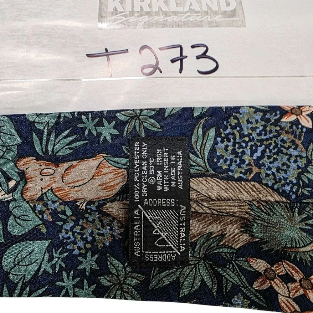 Australian Koala & Kangaroo Botanical Print Silk Necktie Blue‎ Green Handmade